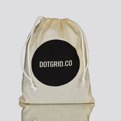 natural cotton dot grid drawstring bag