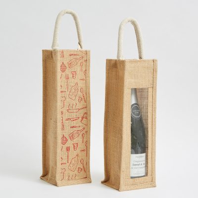 eye-catching printed one bottle jute bag laminated interior - Direct from No.1 Ethical bag Manufacturer of UK