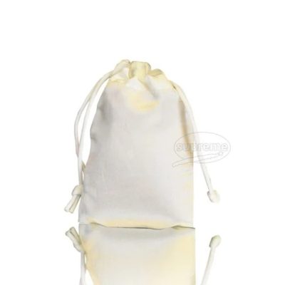 white synthetic satin drawstring bags