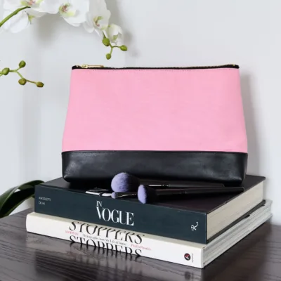 Luxury Make-up Bag with Leather Bottom | 23 w x 18 h x 9 d cm